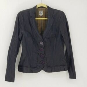 Anthropologie People Like Frank Pleated Edge Metallic Blazer Size Medium Blue